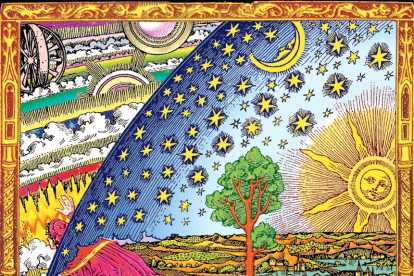 Versión coloreada del grabado Flammarion —metáfora de la búsqueda científica o mística del conocimiento—. Se llama así porque apareció por primera vez en La atmósfera: meteorología popular (1888) de Camille Flammarion