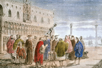 Galileo muestra su telescopio en la plaza de San Marcos, Venecia