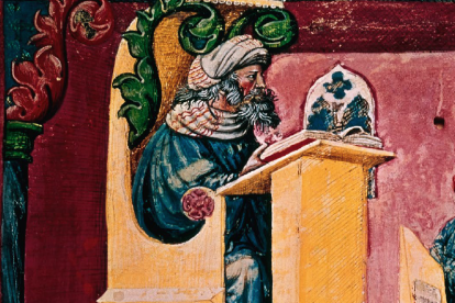 Lección en la Universidad de Bolonia según una miniatura de una edición medieval de la Ética a Nicómaco de Aristóteles.