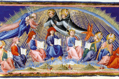 Ilustración anónima de 1450 de la Divina Comedia de Dante (Paraíso, Canto X) de el primer
círculo de los 12 maestros de la sabiduría encabezados por Santo Tomás de Aquino.