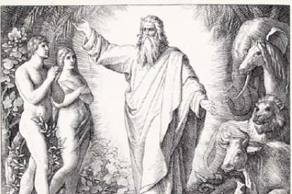 Dios creando al hombre a su imagen y semejanza en una ilustración (1852-60) de Julius Schnorr von Carolsfeld.