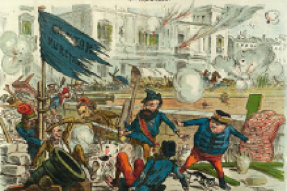 Bombardeo de Cartagena, en una caricatura de La Madeja Política (13 de diciembre de 1873).