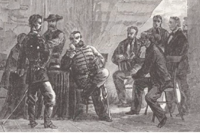 El general Contreras negociando con una delegación de comerciantes valencianos sobre
unos navíos capturados por los insurgentes.