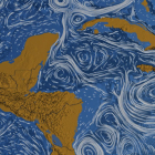 Esta imagen tomada con aparatos especiales desde un satélite muestra la maraña de corrientes superficiales cercanas al norte y centro del continente americano.