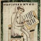 Miniatura del manuscrito Leiden con Hugo de San Víctor escribiendo su Didascalicon. Biblioteca de la Universidad de Leiden.