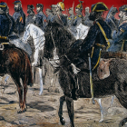Versión coloreada del grabado Entrada en Cartagena en la sublevación cantonal de 1873, publicado en La Ilustración Española y Americana en 1874. El militar y político José López Domínguez va al frente de las tropas.