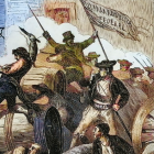 Ilustración a color basada en Horrorosa escena de un combate en las barricadas de Jerez, de Valeriano Domínguez Bécquer.