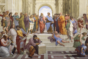 'La Escuela de Atenas', pintura de Rafael Sanzio en los Museos Vaticanos (Roma)