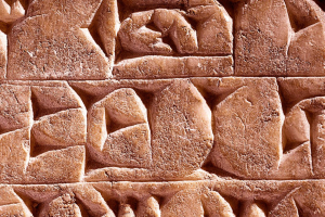 Detalle de un muro decorado con escritura cuneiforme tallada en piedra. Foto: SHUTTERSTOCK
