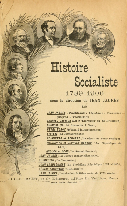 Cartel de la 'Historia socialista' por Jean Jaurès (1908) con Sint-Simon como una de las figuras del socialismo