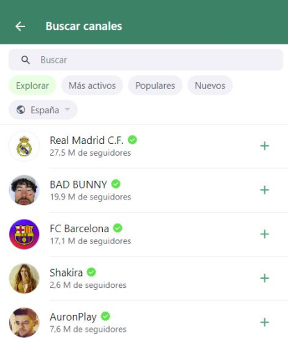 Buscando canales desde Whatsapp Web