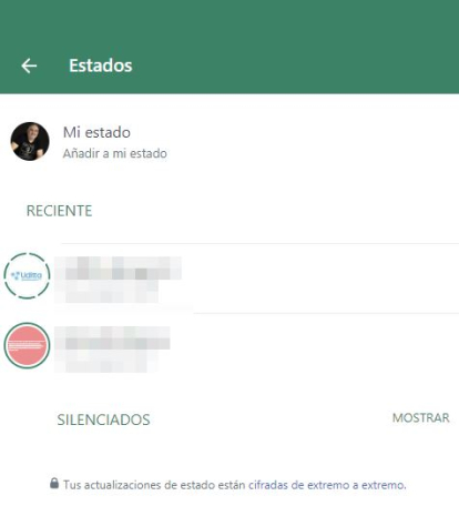 No podemos crear estados desde Whatsapp Web