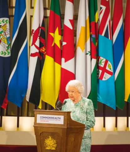 Isabel II en la reunión de jefes de Gobierno de la Commonwealth