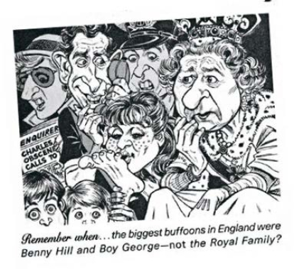 Tira cómica de la revista satírica Mad con caricatura de la reina Isabel II