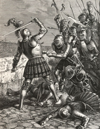 Pierre Terrail de Bayard defendiendo el puente frente a los españoles en Garellano