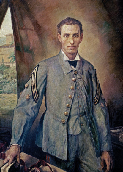 Retrato del capitán médico Santiago Ramón y Cajal realizado por Izquierdo Vives en 1874.